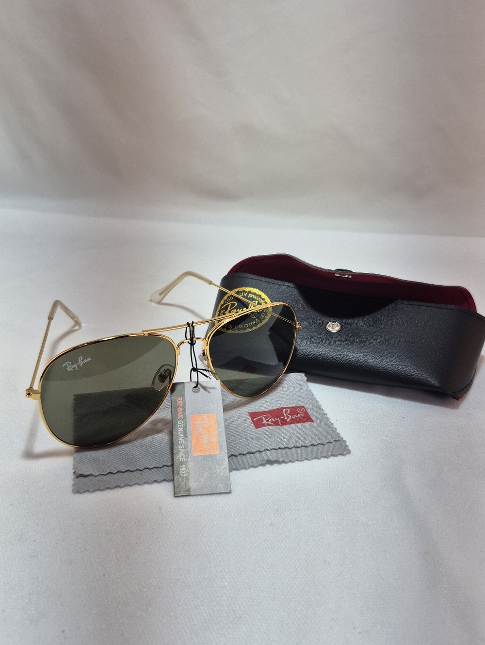 Ray-Ban Mens Green Gold QB 2457 Classic  Aviator Sunglasses With Case NWT $239